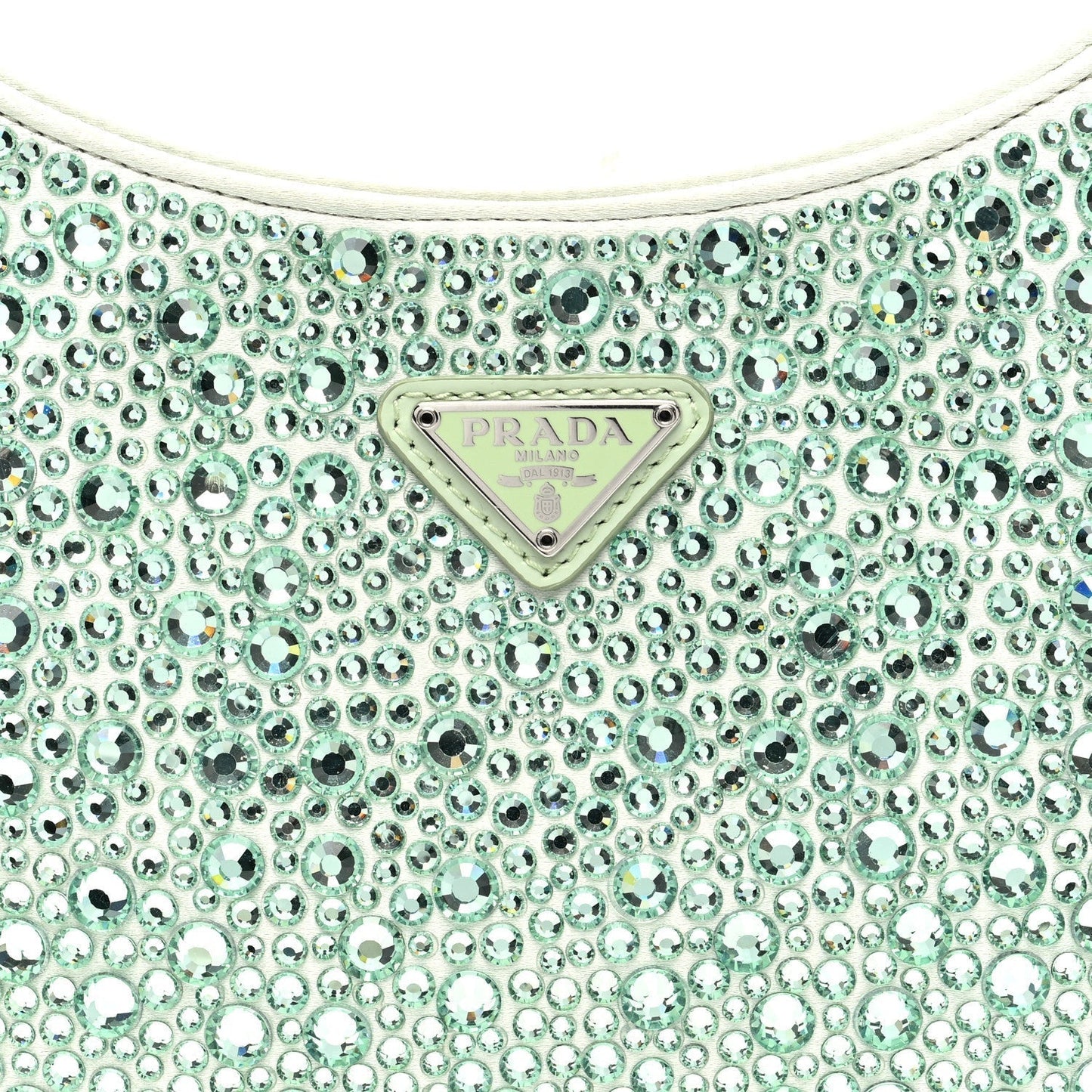 Prada Satin Crystal Cleo Adjustable Strap Shoulder Bag Acqua
