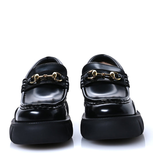 Amelia Magnum Calfskin Nappa Samoa Womens Horsebit Platform Chunky Lug Sole 40mm Loafers 35 Black