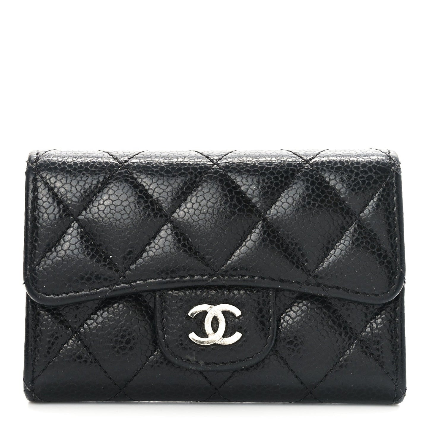 Amelia Caviar Quilted Flap Card Holder Black