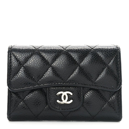 Amelia Caviar Quilted Flap Card Holder Black