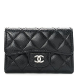 Amelia Caviar Quilted Flap Card Holder Black