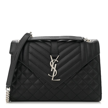 Saint Laurent Grain De Poudre Textured Mixed Matelasse Triquilt Medium Monogram Satchel Black