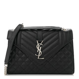 Saint Laurent Grain De Poudre Textured Mixed Matelasse Triquilt Medium Monogram Satchel Black