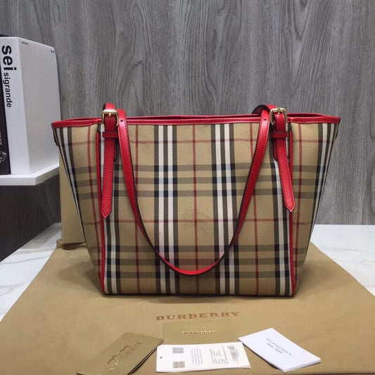 B-Berry - BB  The Small Canter Horseferry Check Tote Red For Women, Women’s Bags 11.6in/29.5cm
