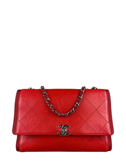 Chanel Red CC Quilted Crumpled Calfskin Flap Bag 2018