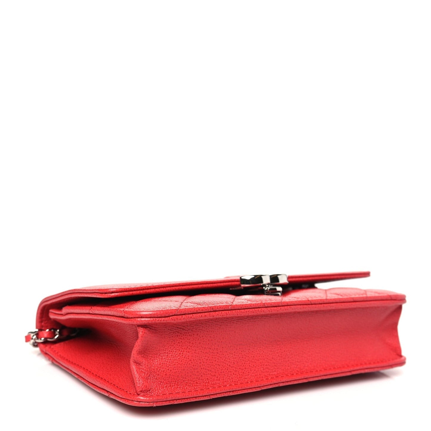 Amelia Grained Calfskin Quilted CC Box Wallet On Chain WOC Red
