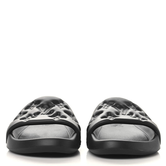 Louis Vuitton Rubber Embossed Monogram Mens Waterfront Mules Black