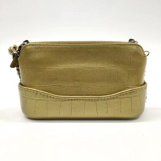 Chanel Gabrielle Mini Gold Crocodile Embossed Calfskin Leather Crossbody Bag
