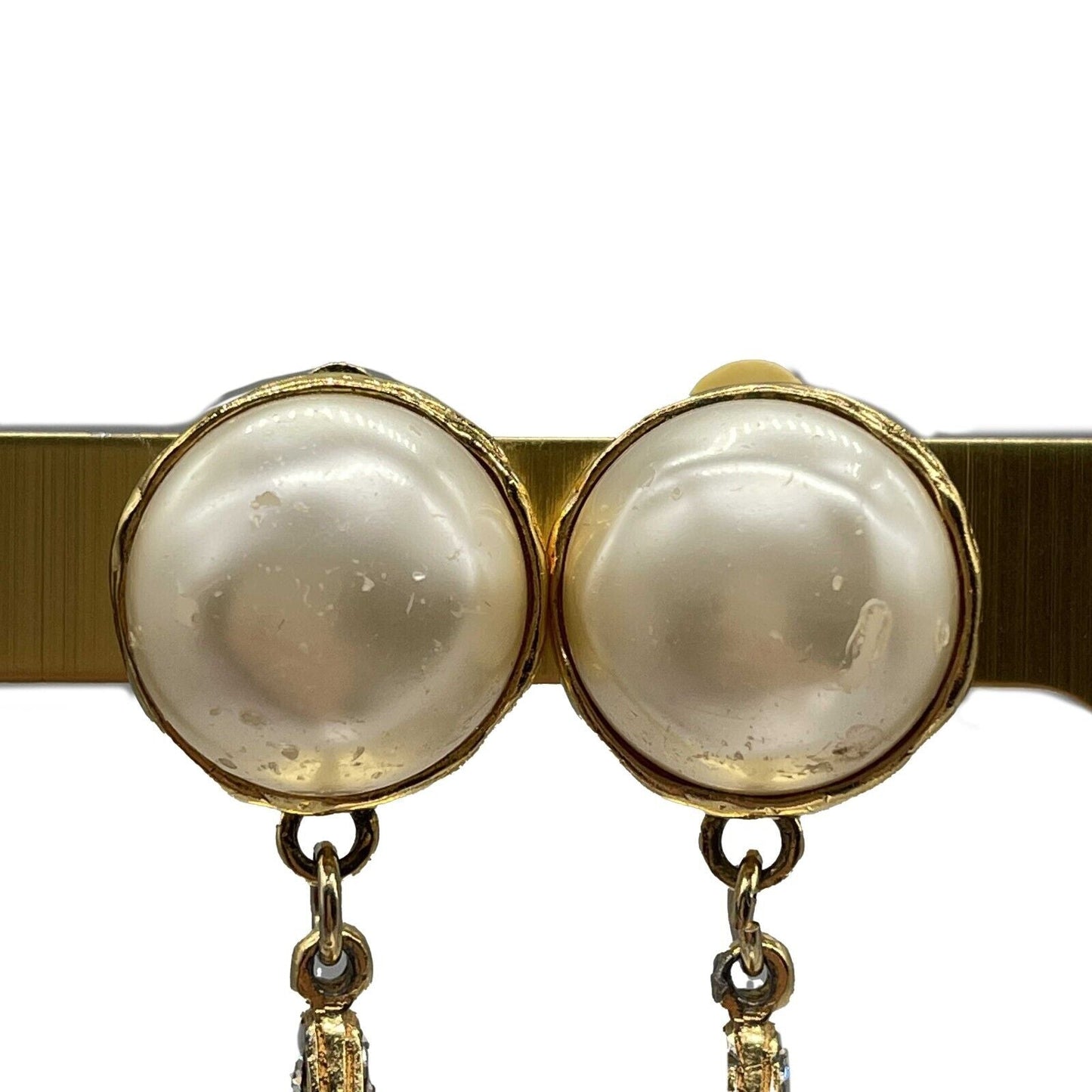 CHANEL    1970s Faux Pearl Medallion CC '' Clip-On Earrings