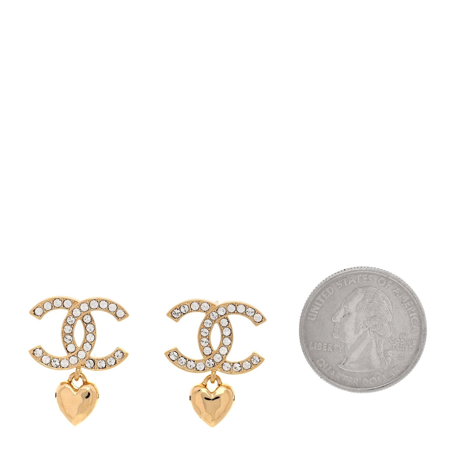Amelia Metal Crystal CC Heart Drop Earrings Gold