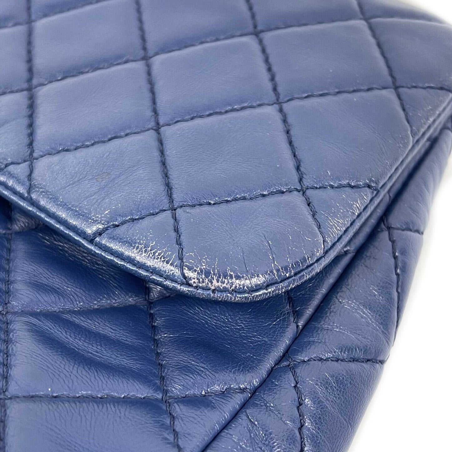 CHANEL Classic 08 Single Flap Bag - Blue Quilted Lambskin Maxi Shoulder Bag