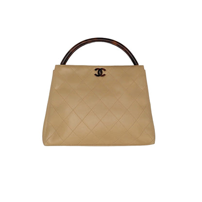 Chanel   Beige Quilted Tortoise Motif Handle Bag