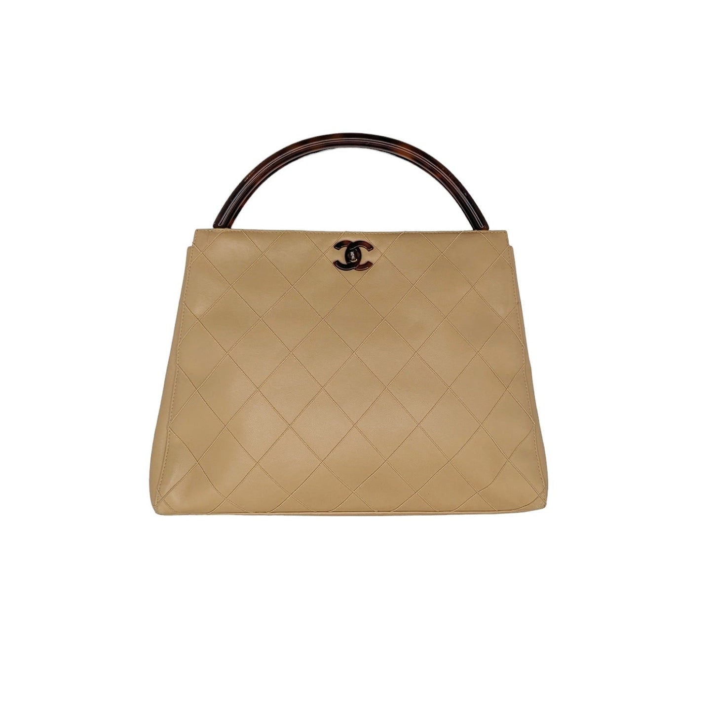Chanel bag   Beige Quilted Tortoise Motif Handle Bag