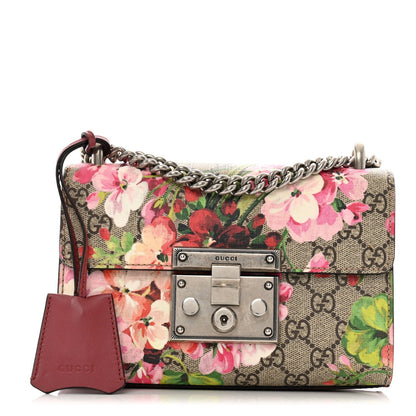 Amelia GG Supreme Monogram Blooms Small PadLock Shoulder Bag Beige Multicolor Dry Rose