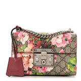 Amelia GG Supreme Monogram Blooms Small PadLock Shoulder Bag Beige Multicolor Dry Rose