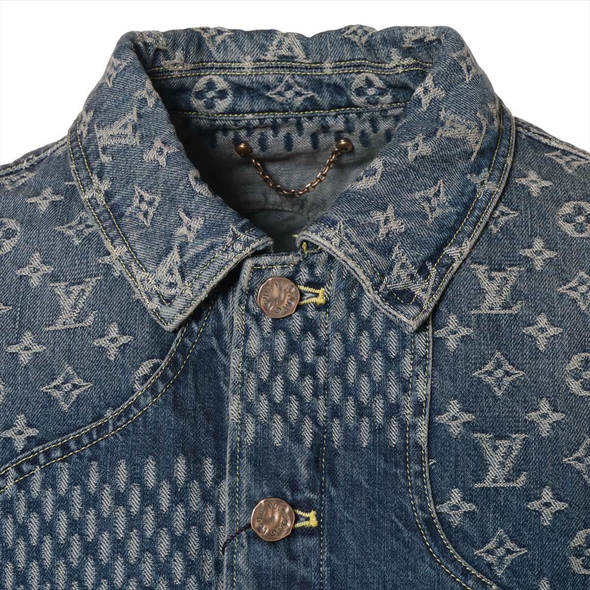 Louis Vuitton x NIGO Cotton Denim Jacket 46  Navy HJA10WUZC Giant Damier Waves Monogram