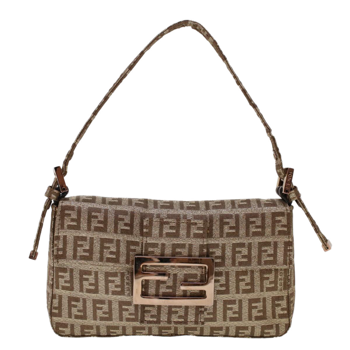FENDI Zucchino Canvas Mini Mamma Baguette Pouch Gold Tone  45633A