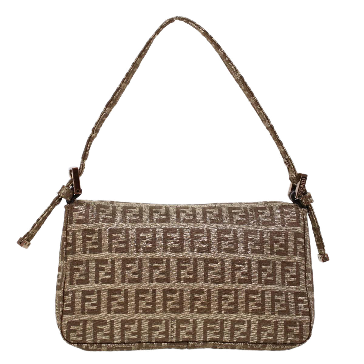 FENDI Zucchino Canvas Mini Mamma Baguette Pouch Gold Tone  45633A
