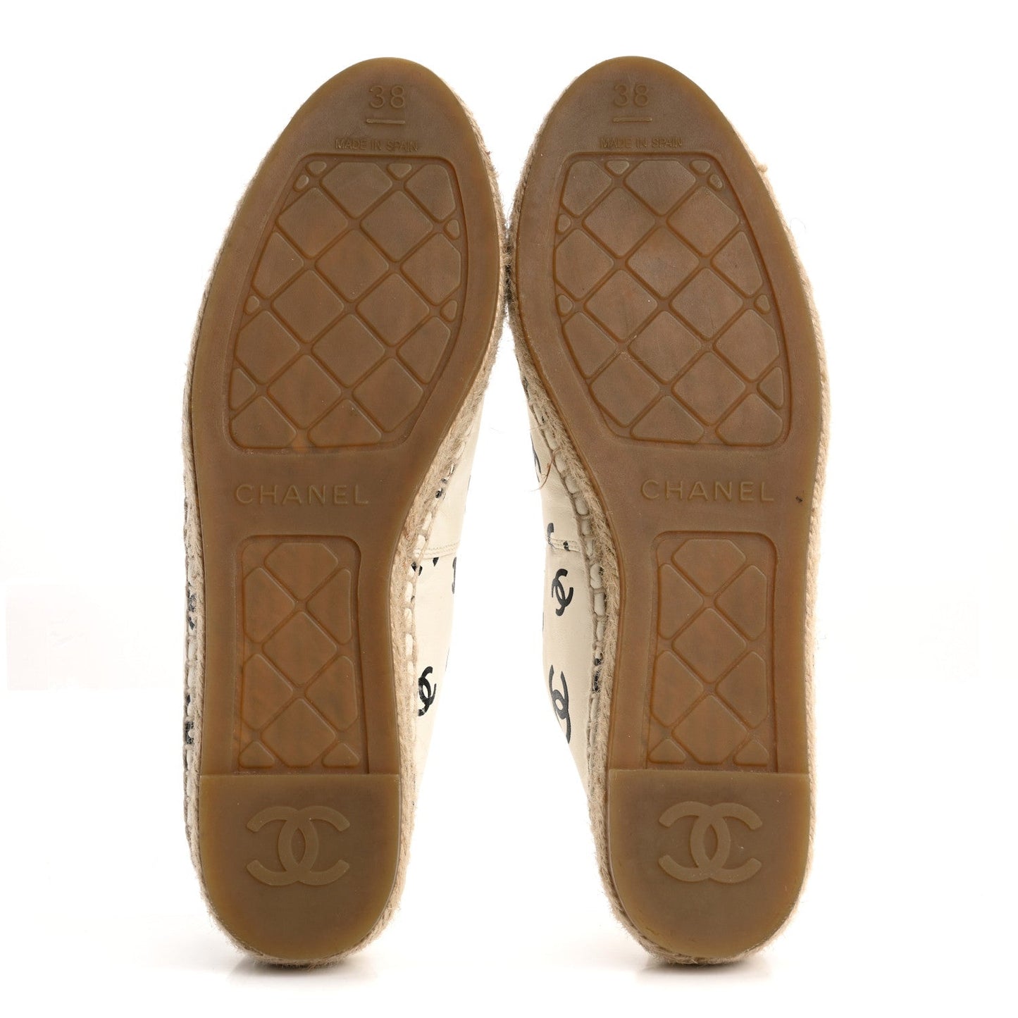Amelia Lambskin Printed CC Espadrilles 38 White Black