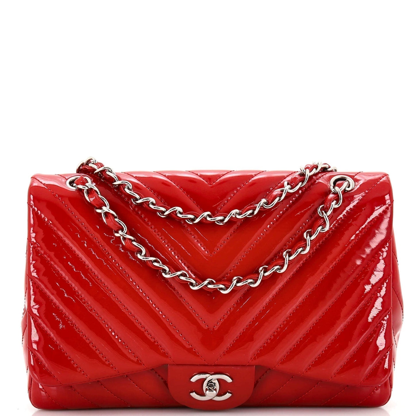 CHANEL Classic Single Flap Bag Chevron Patent Maxi
