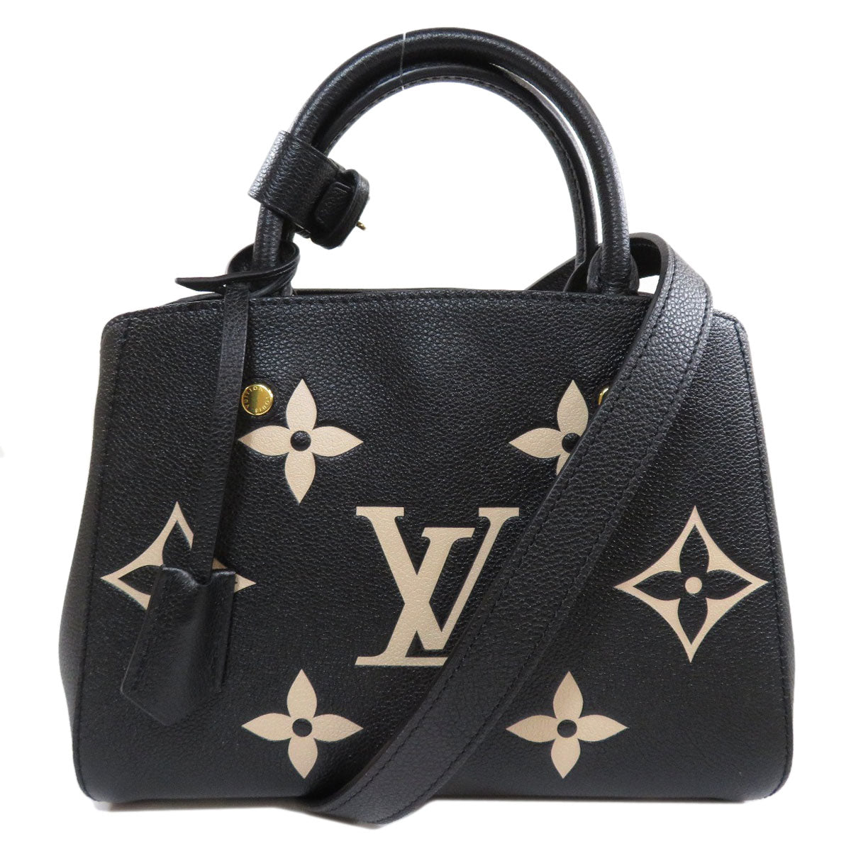 Louis Vuitton Montaigne BB Handbag Emplant Black x Beige