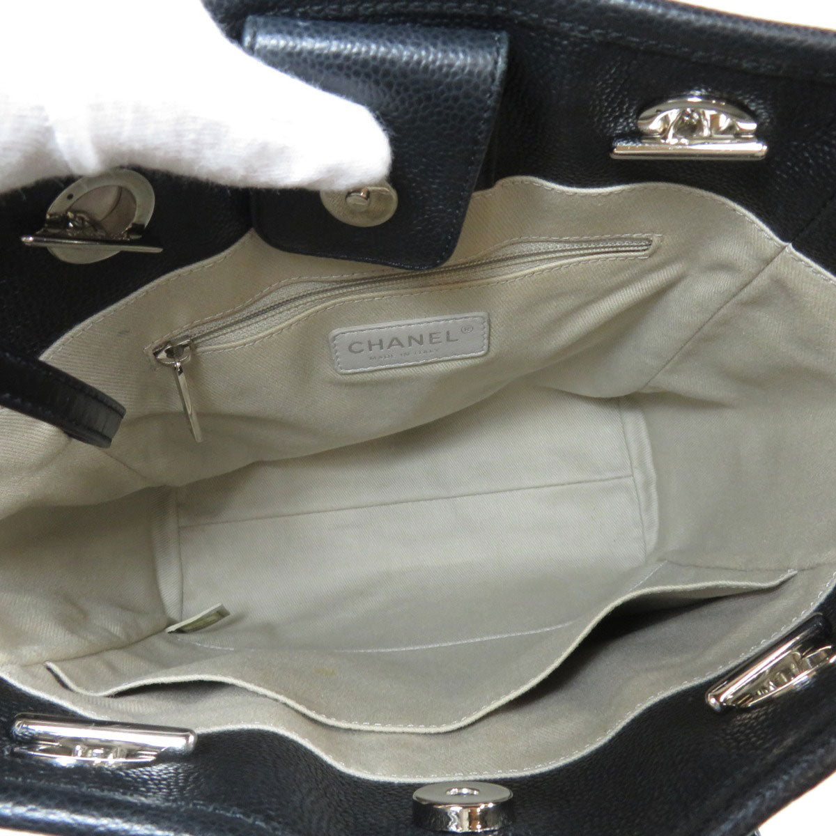 Chanel Deauville Silver Metal Fittings Tote Bag Leather