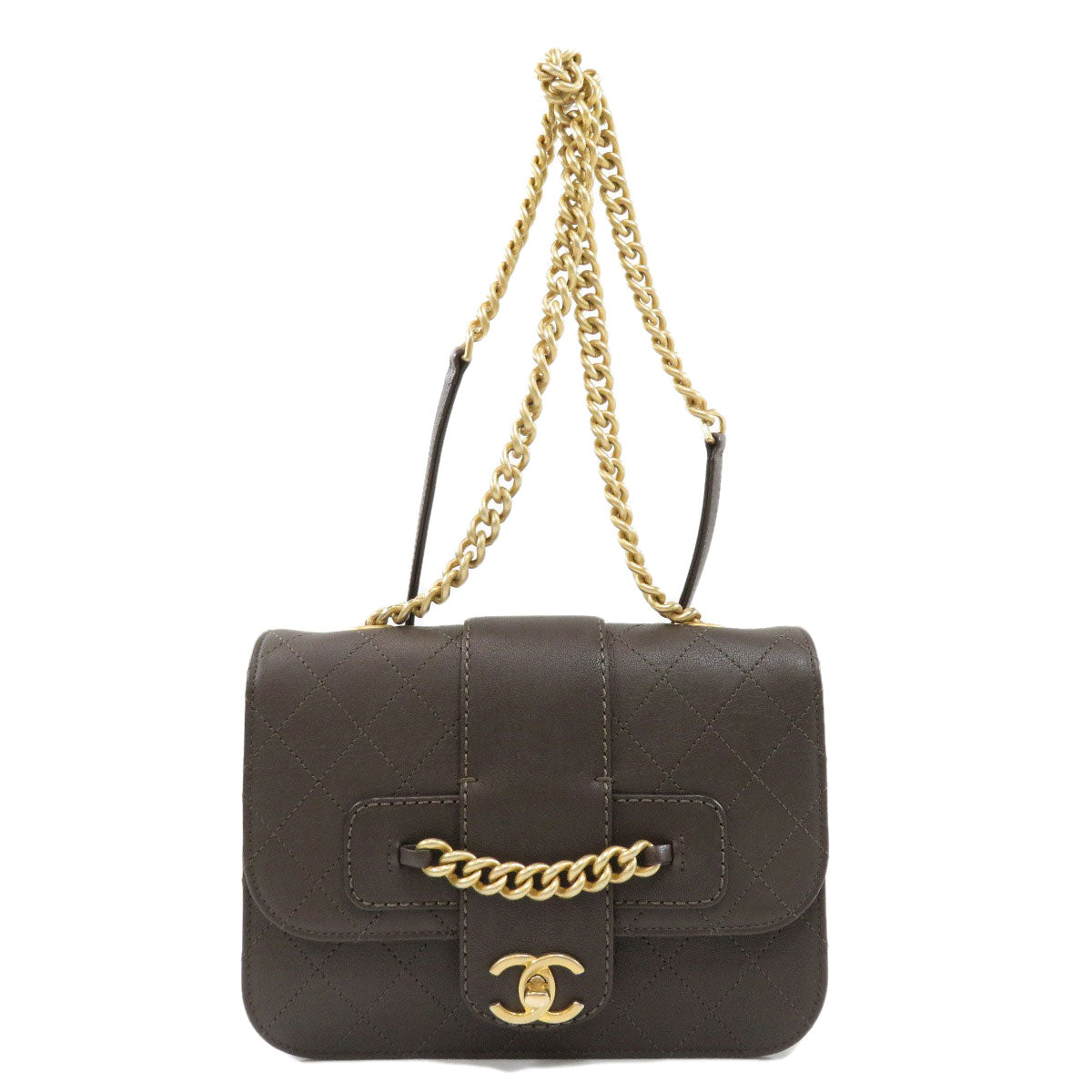 Chanel Chain Shoulder Bag Coco Mark Gold Hardware Leather