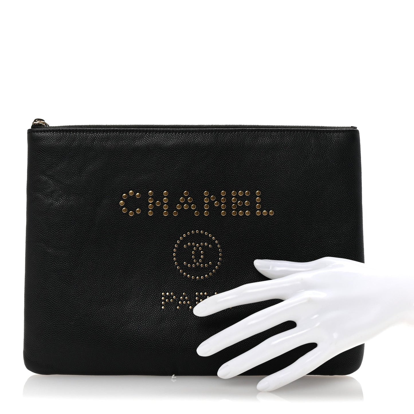 Amelia Caviar Studded Medium Deauville Pouch Black