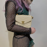 Chanel Cream   Caviar Leather V Stitch Shoulder Bag