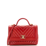 CHANEL Top Handle Flap Bag Chevron Calfskin Small