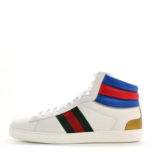 Amelia Calfskin Web Mens Ace High Top Sneakers 9 White Bright Splash