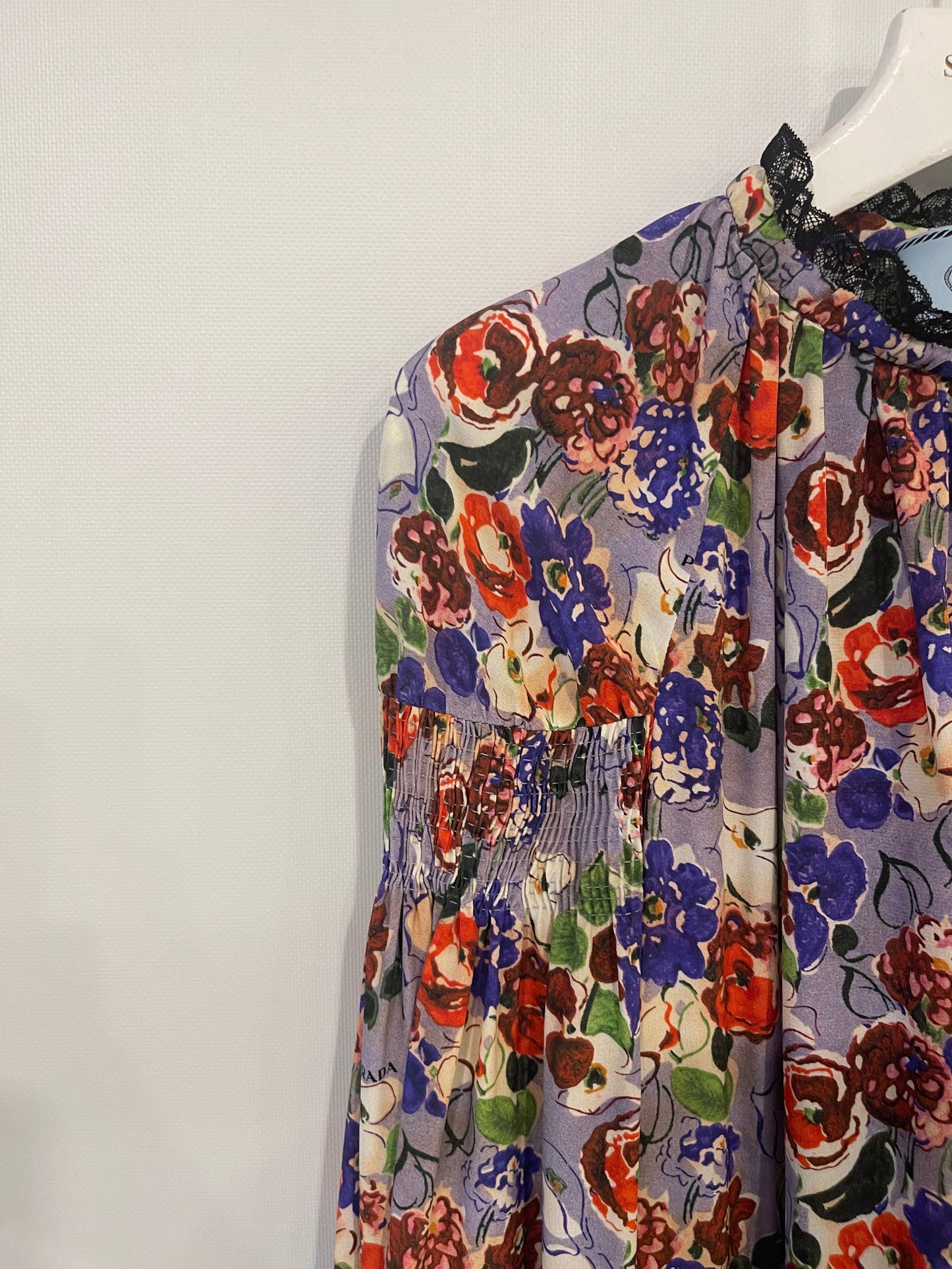 Prada Purple & Red Floral Long Sleeve Maxi Dress with Belt Detail Size IT 40 (UK 8)