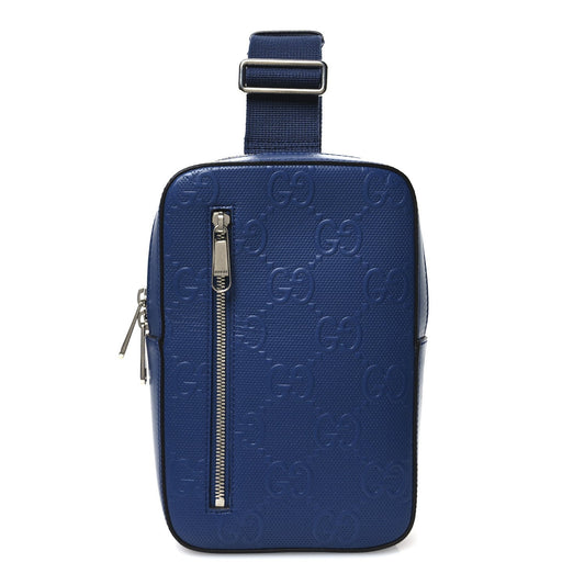 Amelia Calfskin GG Tennis Embossed Sling Backpack Blue