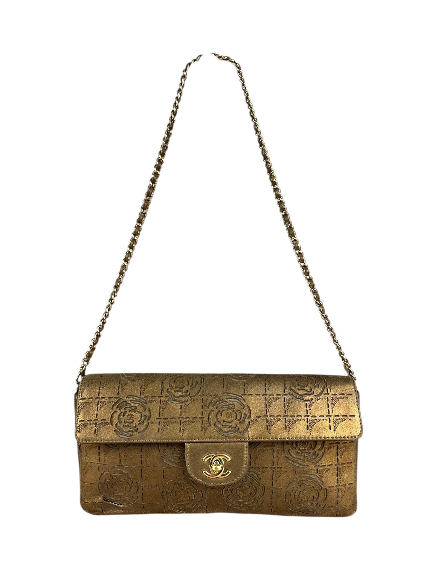 Chanel 2002 Gold Retro Tale East West Chain Flap