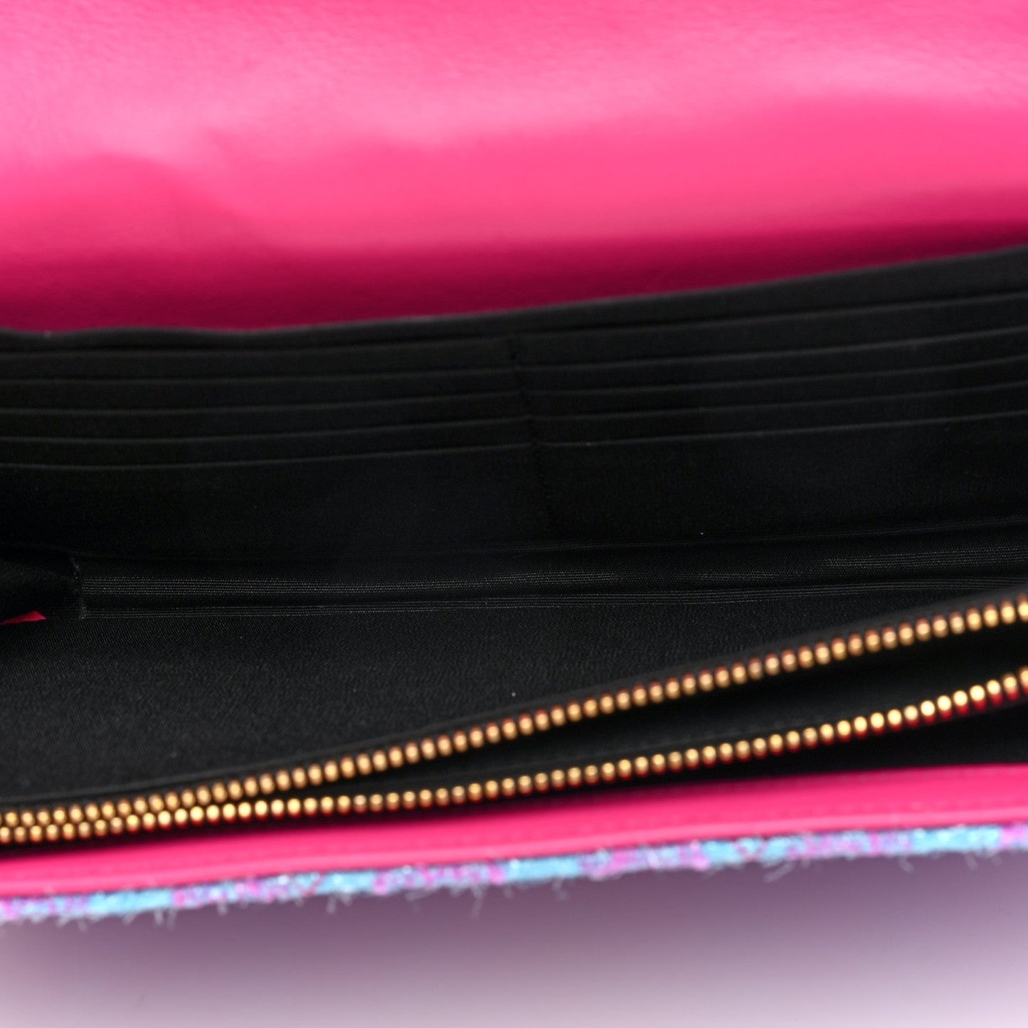 Versace Tweed Quilted Medusa Wallet on Chain Crossbody Pink Blue