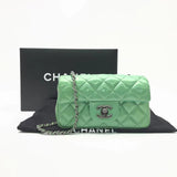 Chanel Classic Flap Super Mini Green Patent Leather Silver Chain