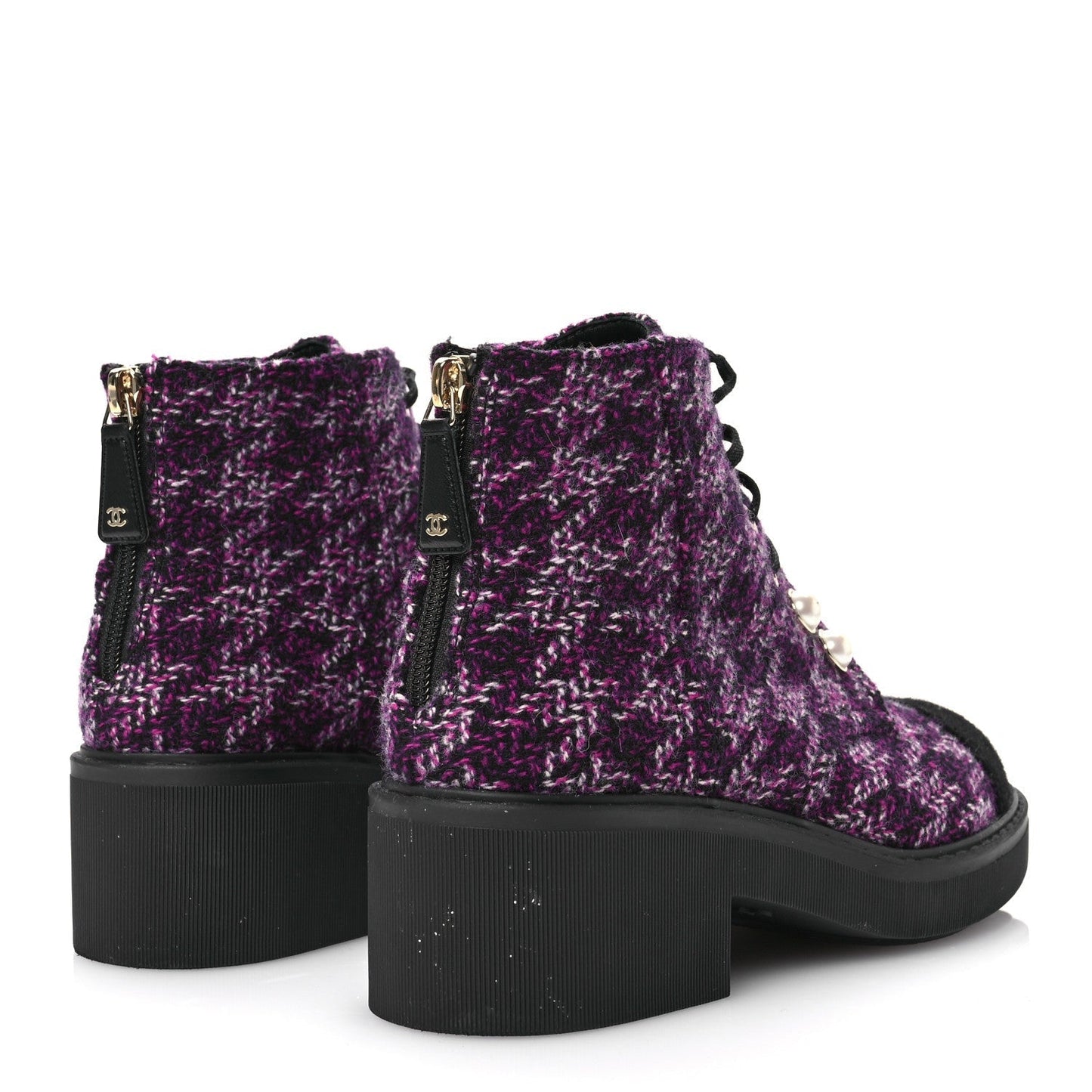Amelia Tweed Pearl Combat Short Boots 38 Purple Black