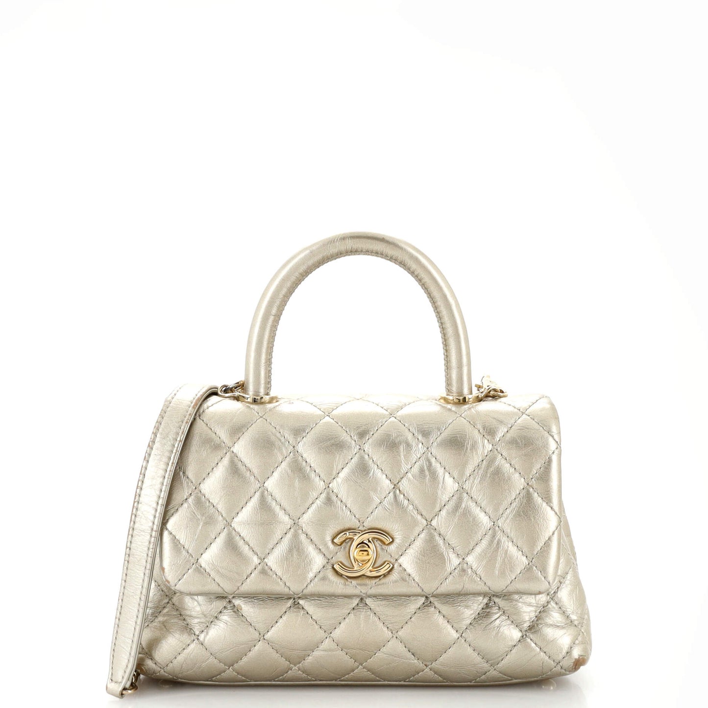 CHANEL Coco Top Handle Bag Quilted Aged Calfskin Mini