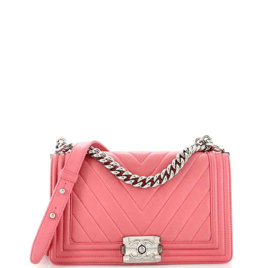 CHANEL Boy Flap Bag Chevron Calfskin Old Medium