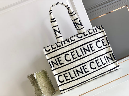 CE Large Cabas Thais In Textile With CE All-OAmelia- White / Black For Women 16in/41cm