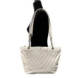 CHANEL -   1994 White Leather Small Chevron Tote / Shoulder Bag