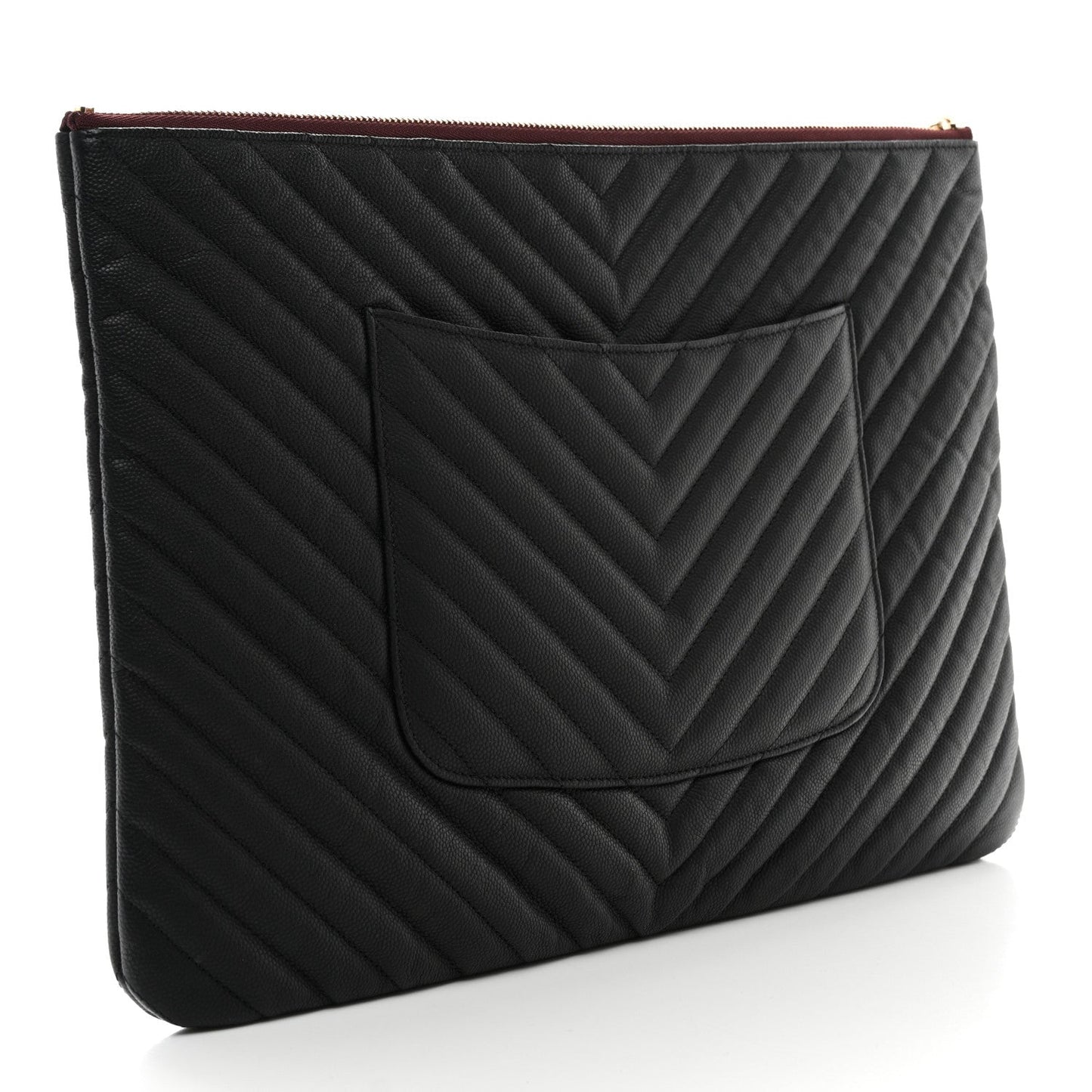 Amelia Caviar Chevron Quilted Large Cosmetic Case Black