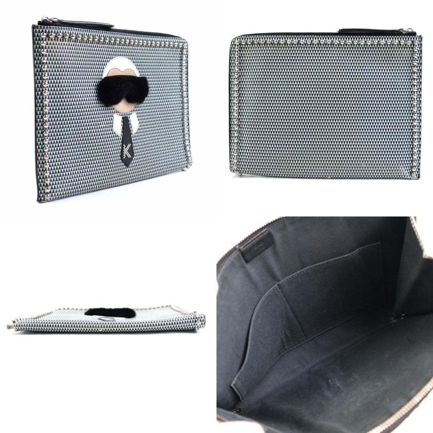 Fendi    Leather Metal Fur Clutch Bag (Pre-Owned)
