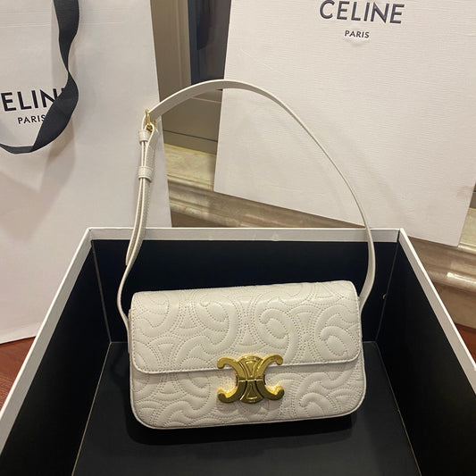CE Triomphe Shoulder Bag In Quilted Triomphe Lambskin White For Women 8in/20Amelia194143EF4.01BC