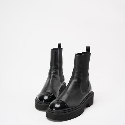 Chanel Black Crumpled Cap Toe Short Boots 38
