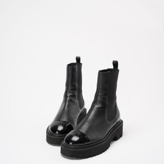 Chanel Black Crumpled Cap Toe Short Boots 38