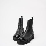 Chanel Black Crumpled Cap Toe Short Boots 38