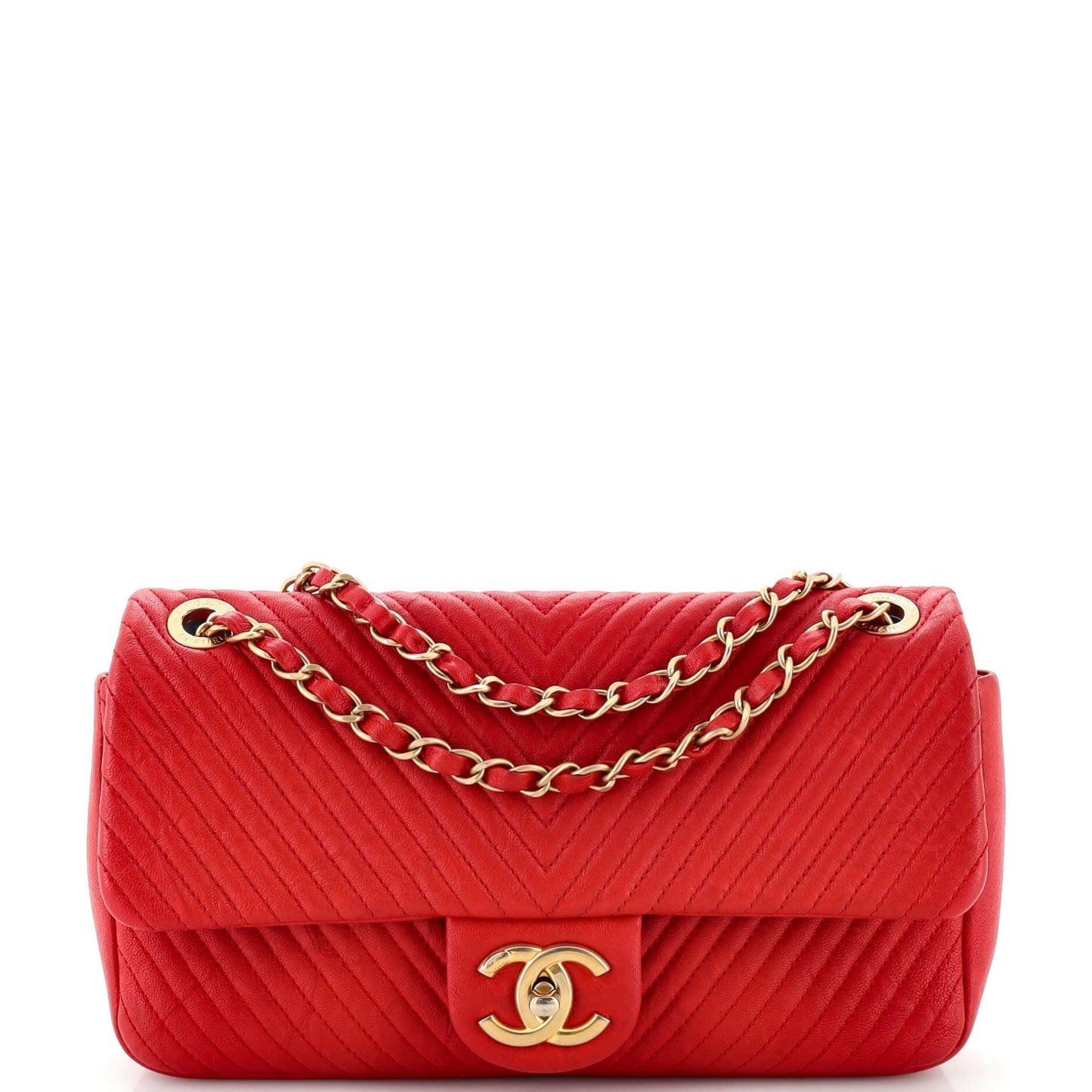 CHANEL Medallion Charm Flap Bag Chevron Wrinkled Lambskin Medium