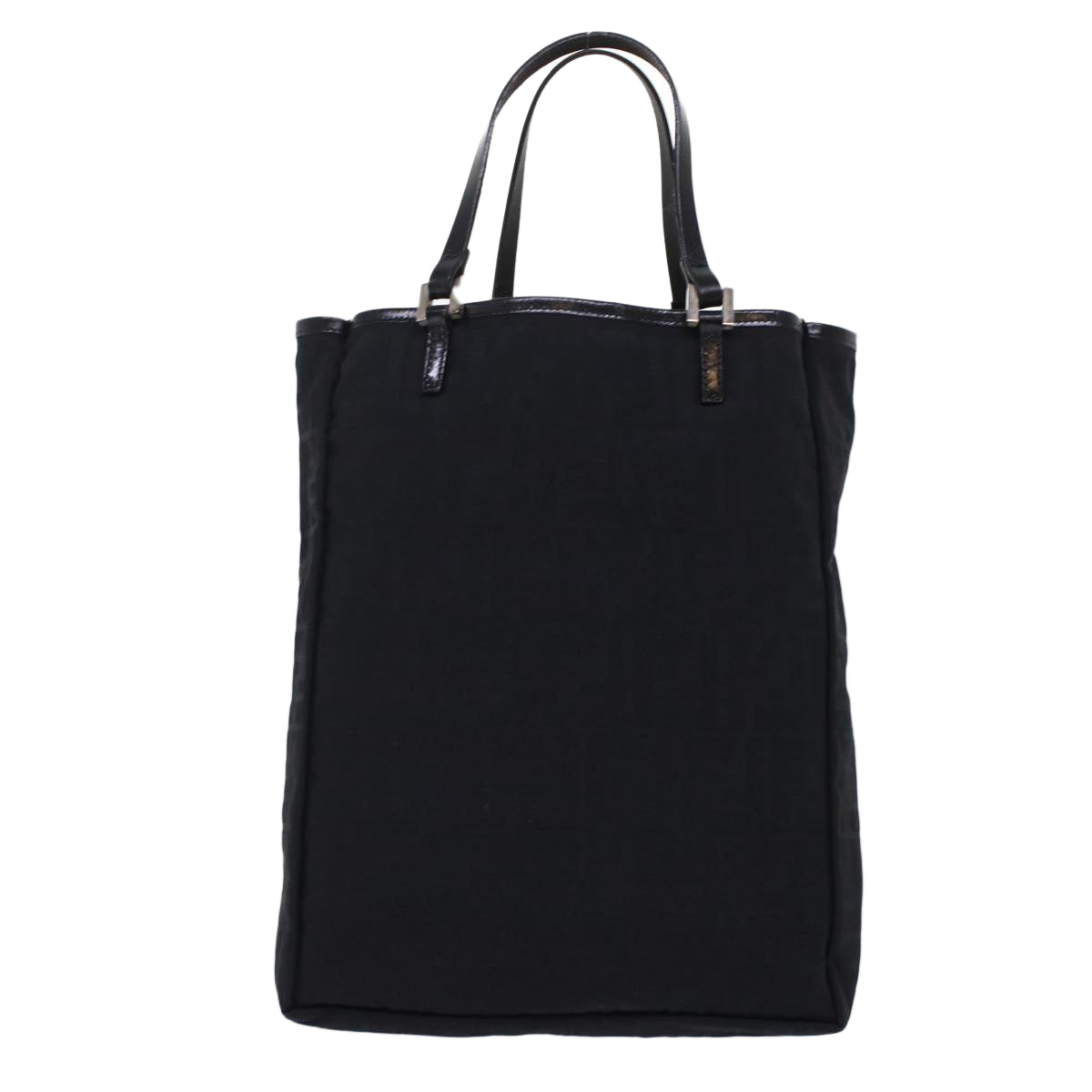 FENDI Zucchino Canvas Tote Bag Nylon Leather Black Auth 49283