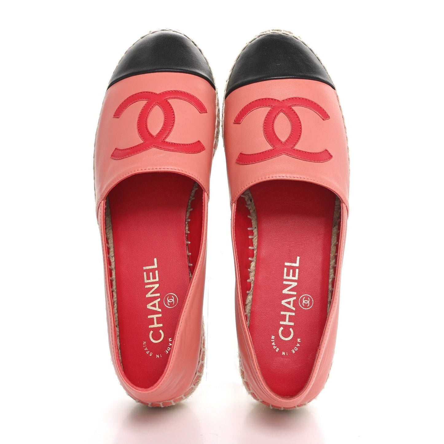 Amelia Lambskin CC Espadrilles 39 Pink Red Black